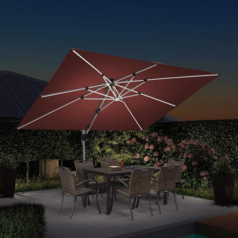 PURPLE LEAF – Parasol de terrasse rectangulaire à LED alimenté à l’énergie solaire avec éclairage