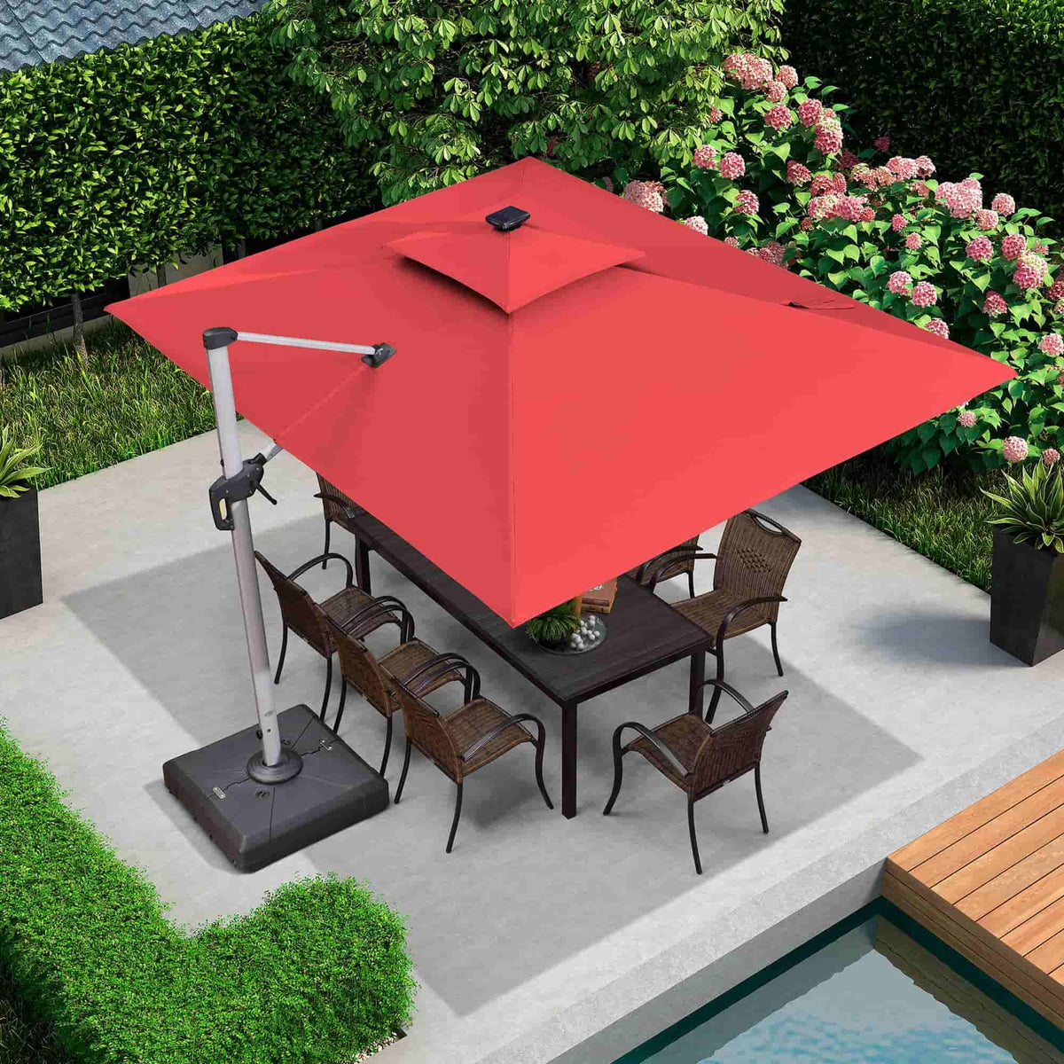 PURPLE LEAF – Parasol de terrasse rectangulaire à LED alimenté à l’énergie solaire avec éclairage