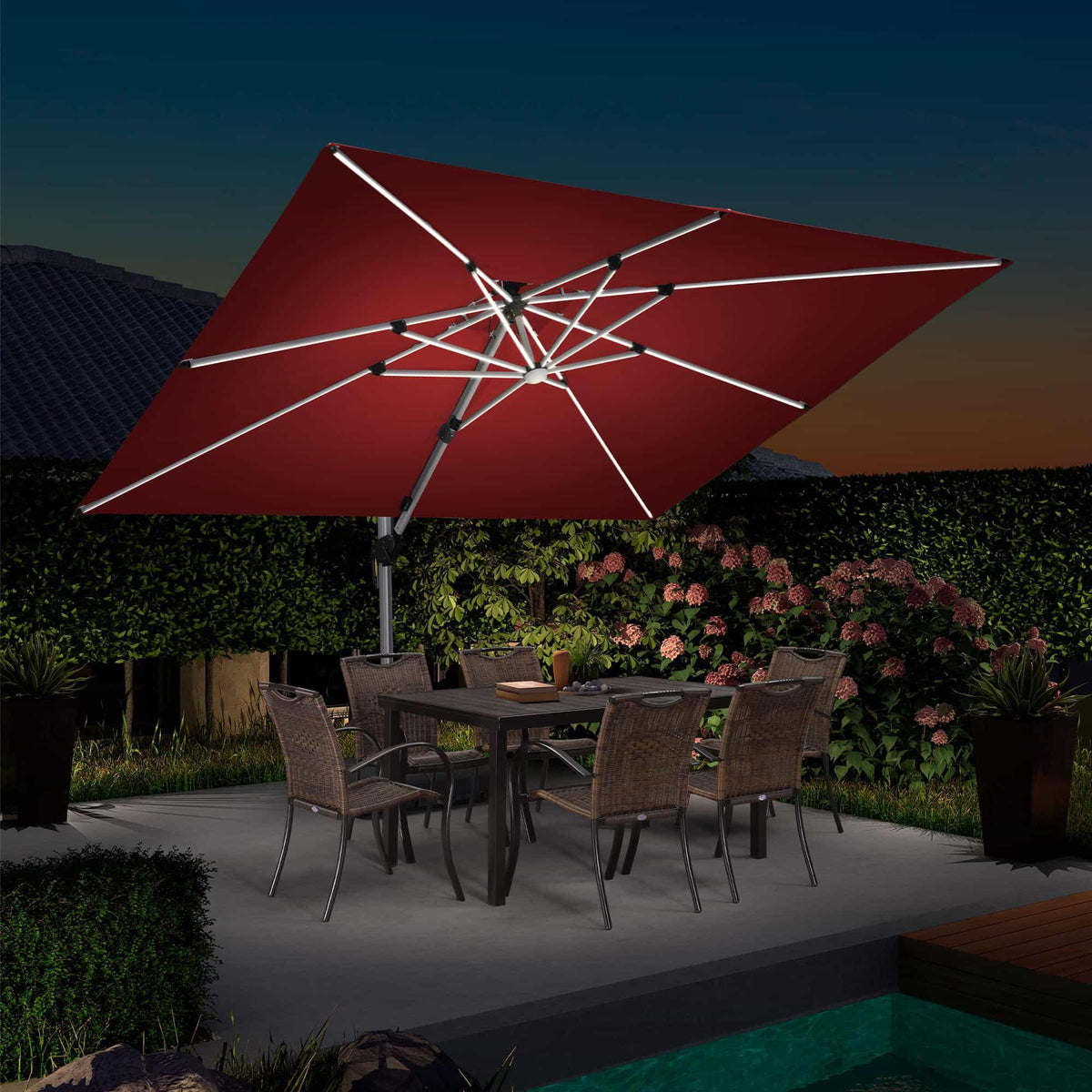 PURPLE LEAF – Parasol de terrasse rectangulaire à LED alimenté à l’énergie solaire avec éclairage
