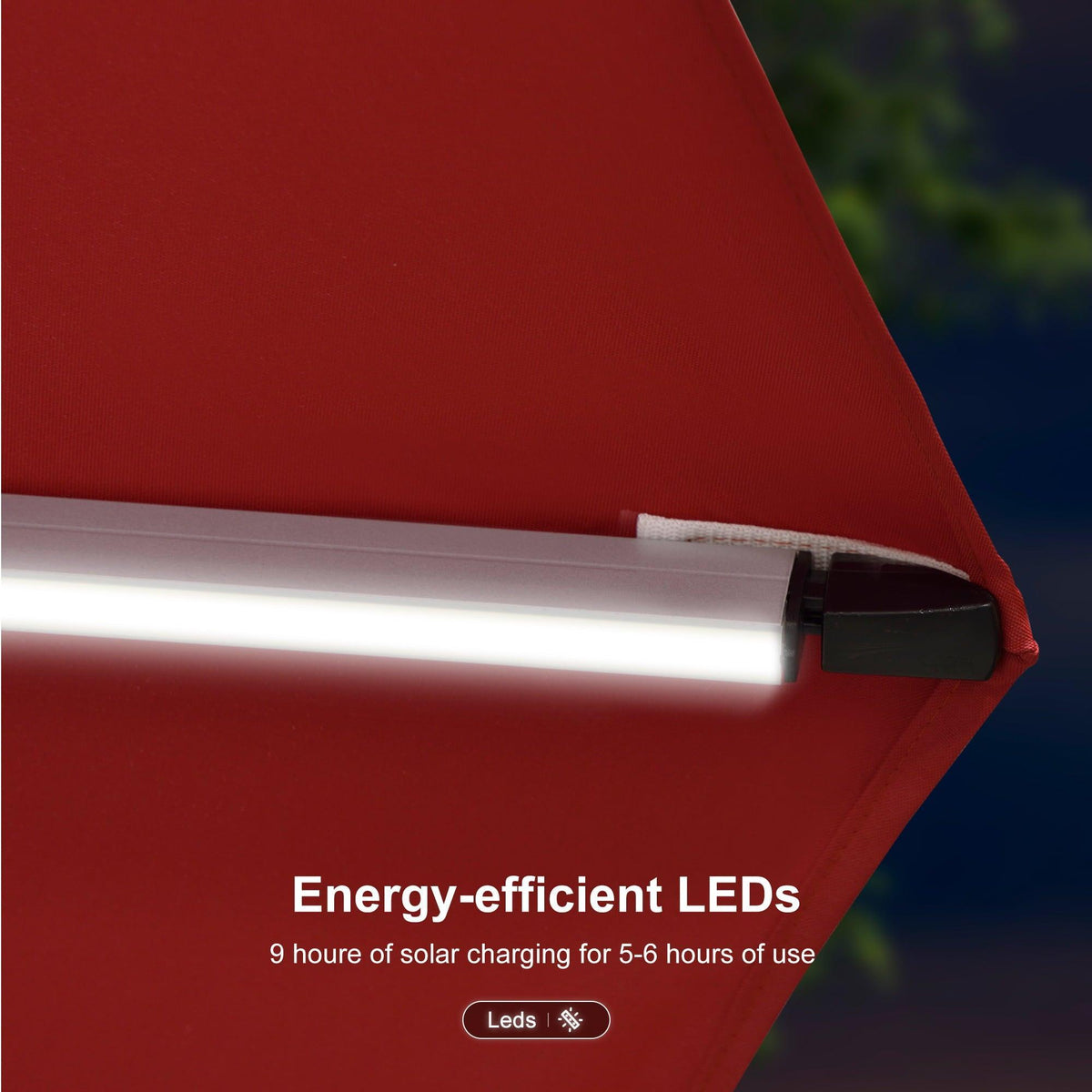 PURPLE LEAF – Parasol de terrasse rectangulaire à LED alimenté à l’énergie solaire avec éclairage