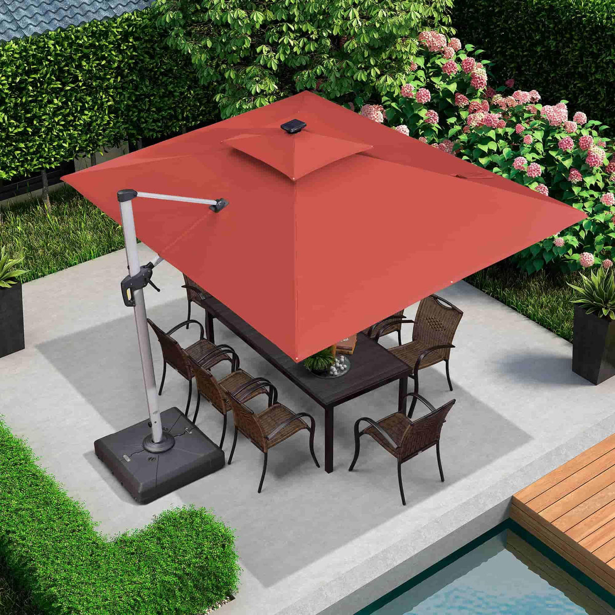 PURPLE LEAF – Parasol de terrasse rectangulaire à LED alimenté à l’énergie solaire avec éclairage