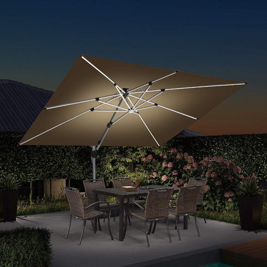 PURPLE LEAF – Parasol de terrasse rectangulaire à LED alimenté à l’énergie solaire avec éclairage