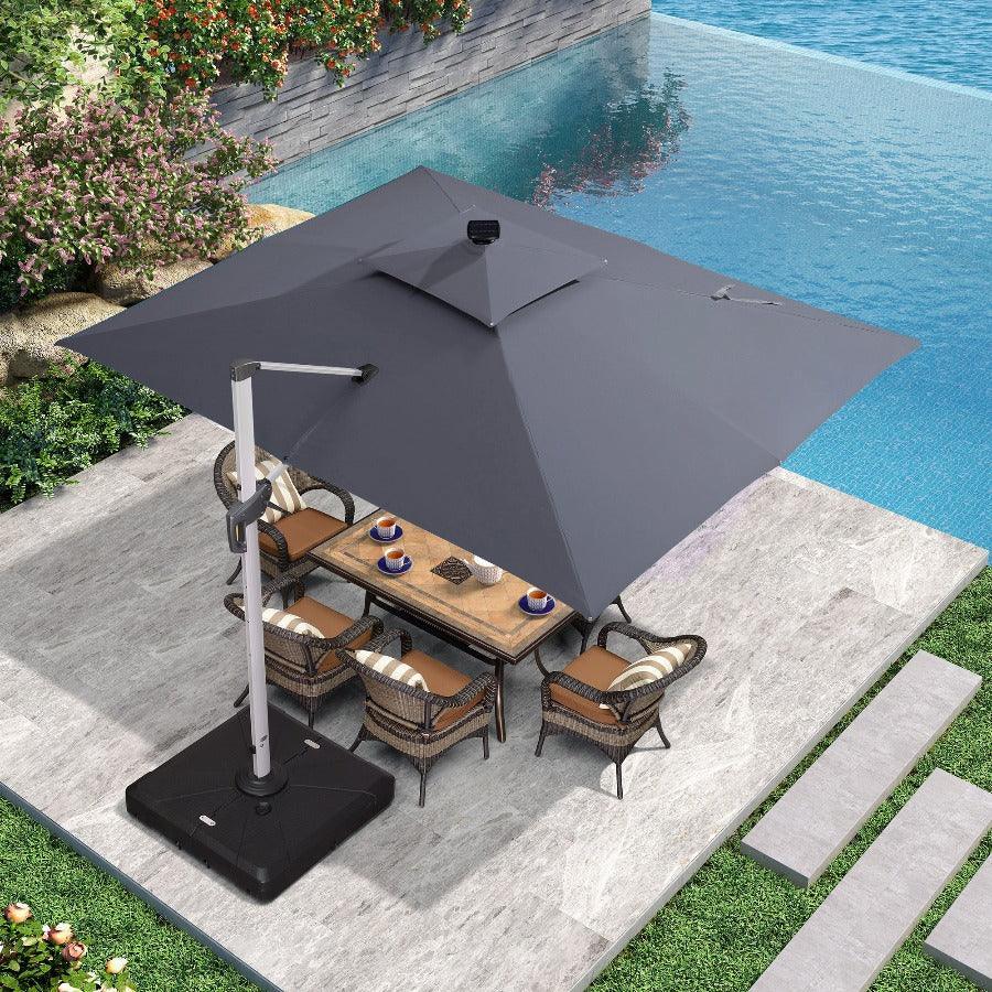 PURPLE LEAF – Parasol de terrasse rectangulaire à LED alimenté à l’énergie solaire avec éclairage