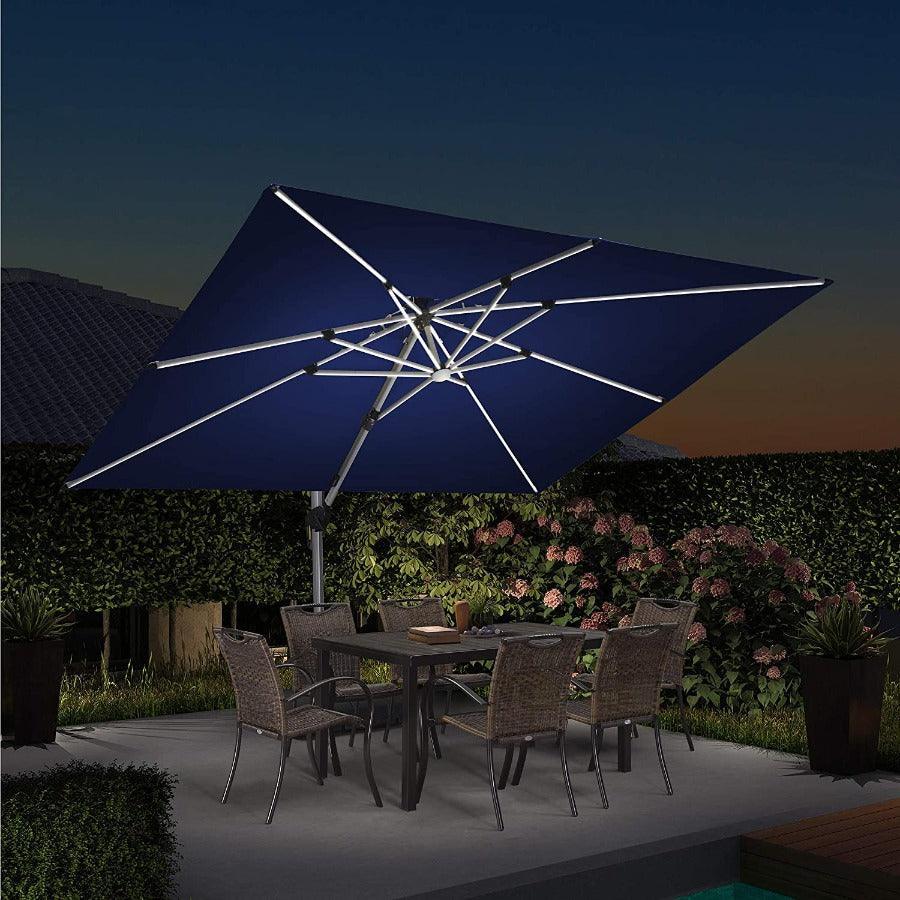 PURPLE LEAF – Parasol de terrasse rectangulaire à LED alimenté à l’énergie solaire avec éclairage