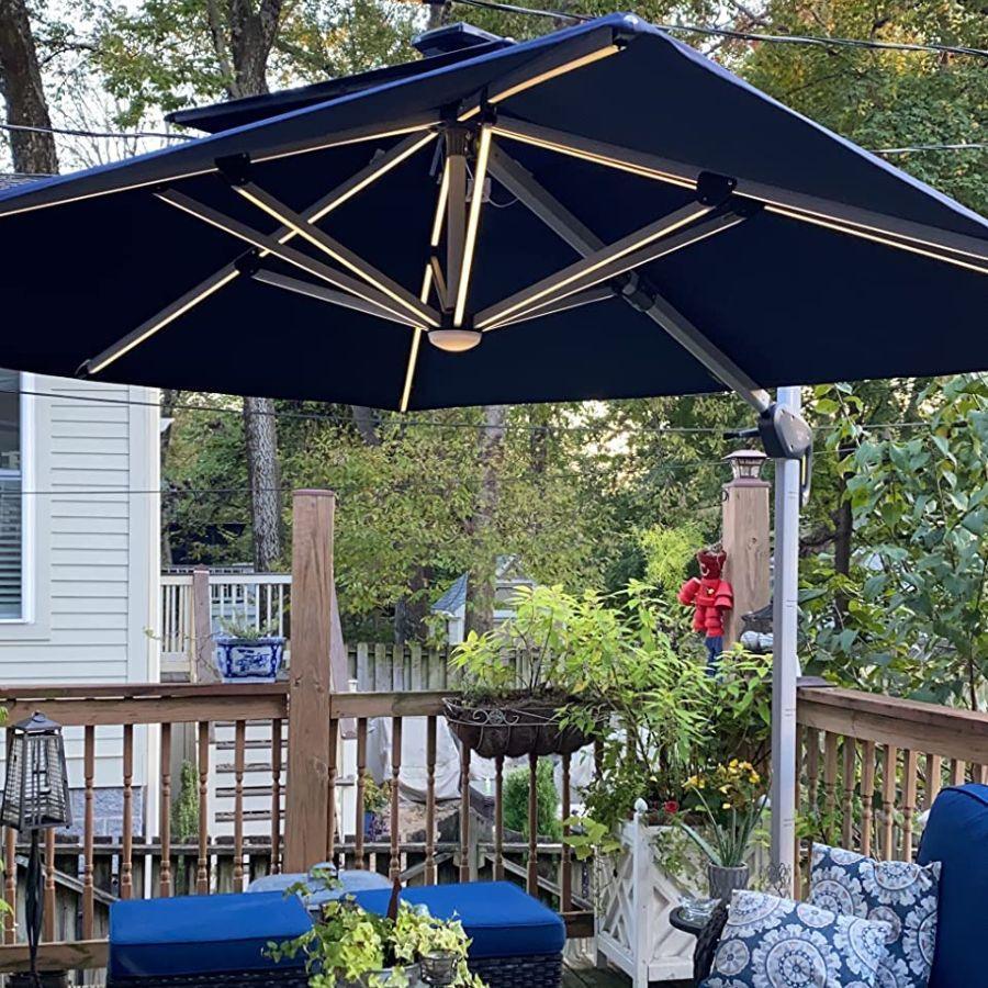 PURPLE LEAF – Parasol de terrasse rectangulaire à LED alimenté à l’énergie solaire avec éclairage