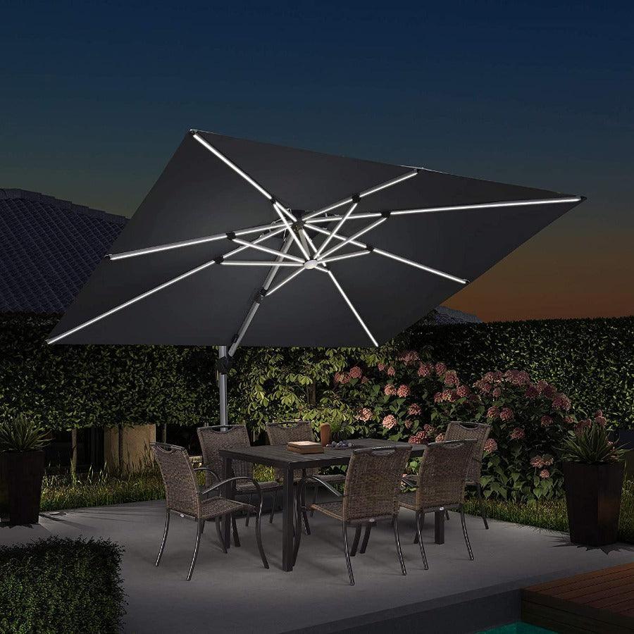 PURPLE LEAF – Parasol de terrasse rectangulaire à LED alimenté à l’énergie solaire avec éclairage