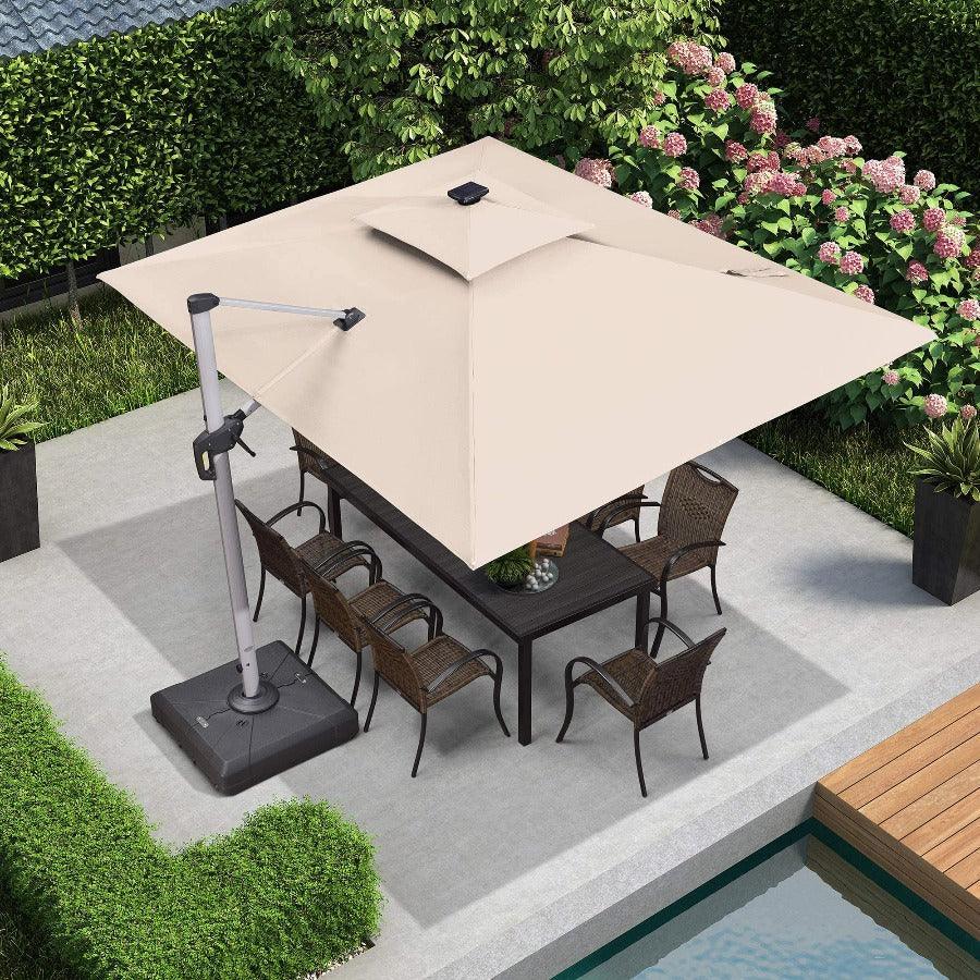 PURPLE LEAF – Parasol de terrasse rectangulaire à LED alimenté à l’énergie solaire avec éclairage