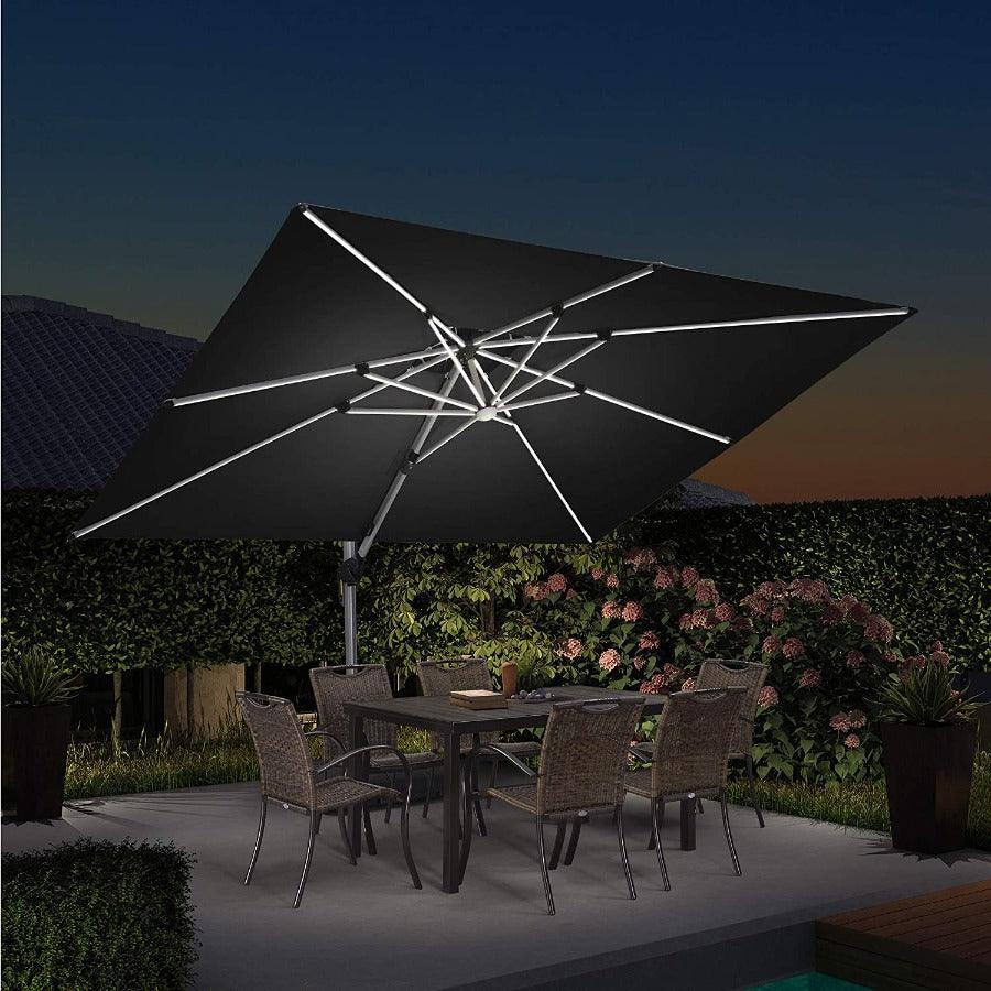 PURPLE LEAF – Parasol de terrasse rectangulaire à LED alimenté à l’énergie solaire avec éclairage