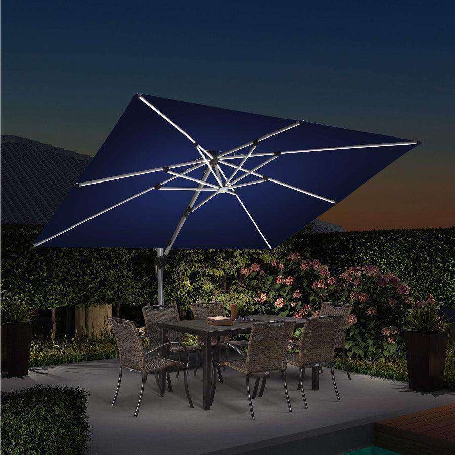 PURPLE LEAF – Parasol de terrasse rectangulaire à LED alimenté à l’énergie solaire avec éclairage