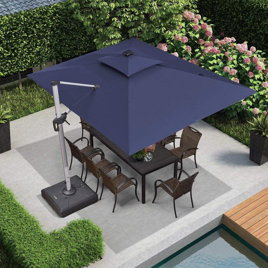 PURPLE LEAF – Parasol de terrasse rectangulaire à LED alimenté à l’énergie solaire avec éclairage