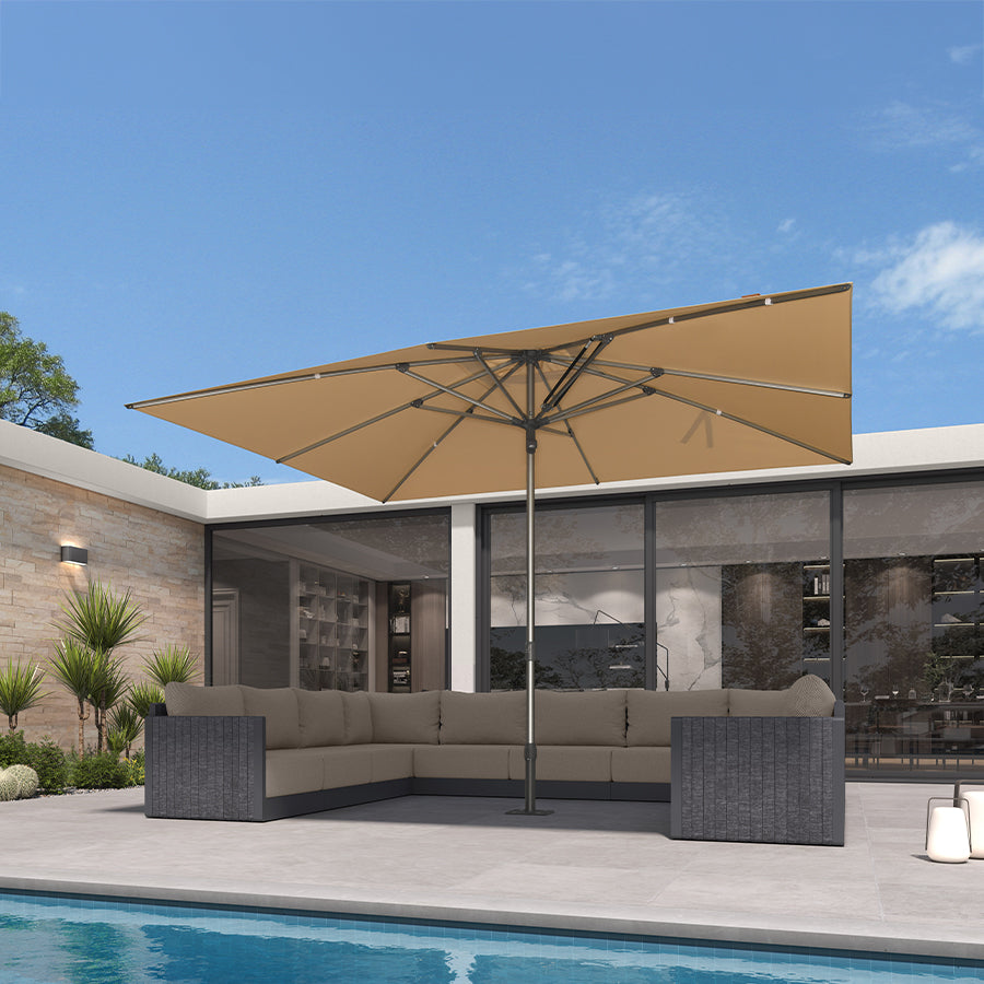 PURPLE LEAF – Parasol de terrasse semi-automatique extra-large Premium, modèle commercial pour jardin, café et hôtel