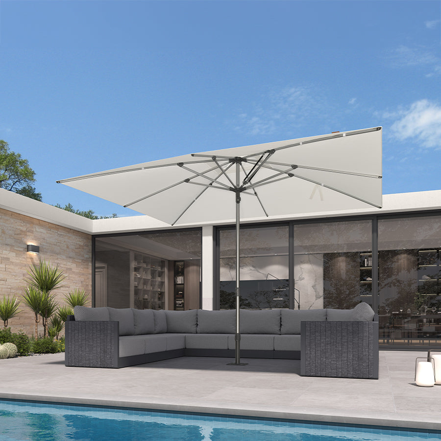 PURPLE LEAF – Parasol de terrasse semi-automatique extra-large Premium, modèle commercial pour jardin, café et hôtel