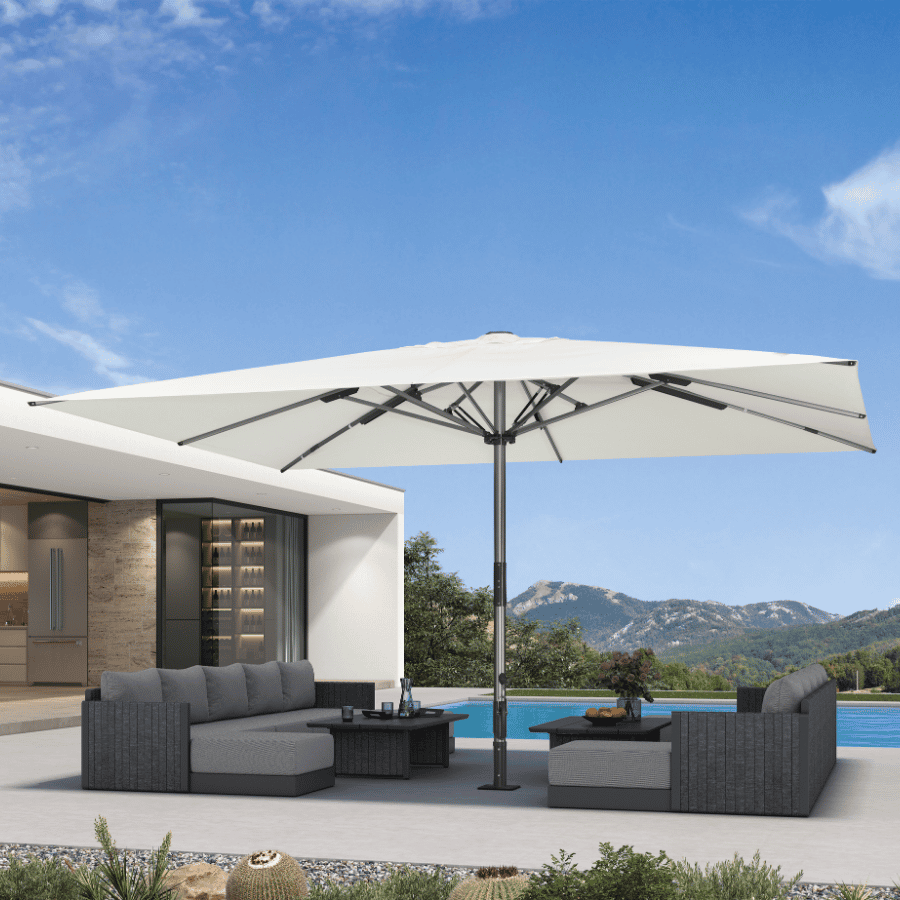 PURPLE LEAF – Parasol de terrasse semi-automatique extra-large Premium, modèle commercial pour jardin, café et hôtel