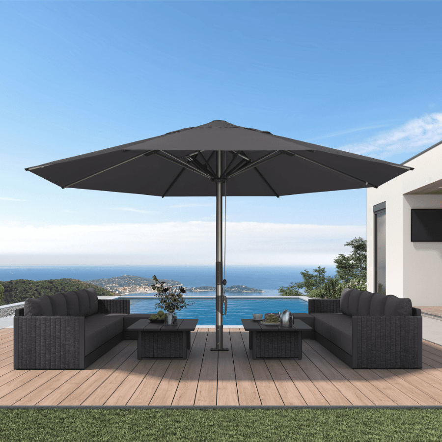 PURPLE LEAF – Parasol de terrasse semi-automatique extra-large Premium, modèle commercial pour jardin, café et hôtel