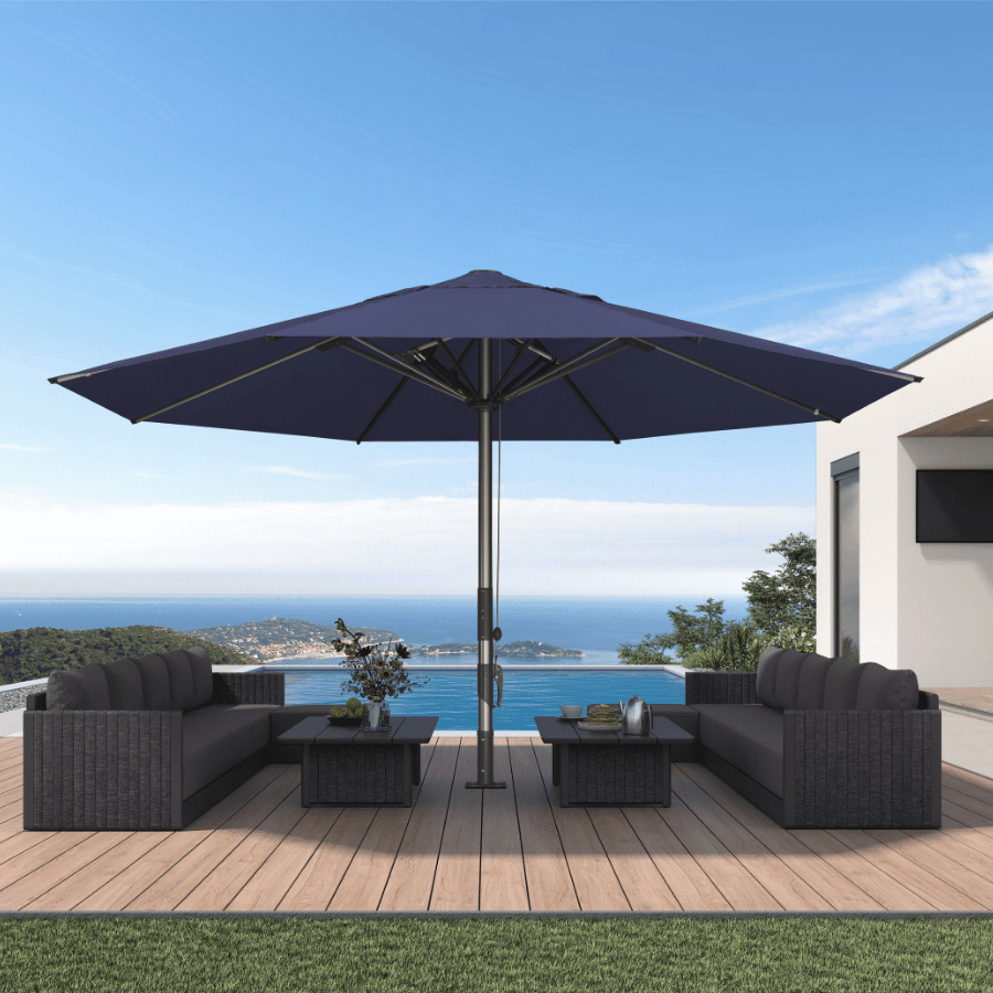 PURPLE LEAF – Parasol de terrasse semi-automatique extra-large Premium, modèle commercial pour jardin, café et hôtel