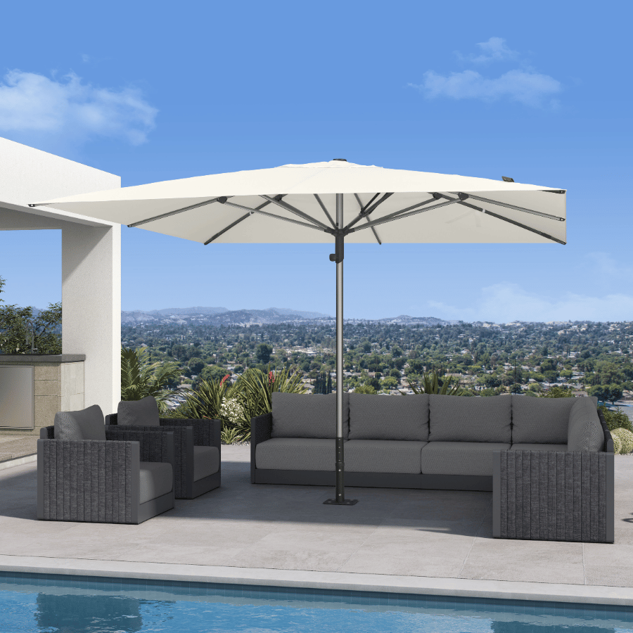 PURPLE LEAF – Parasol de terrasse semi-automatique extra-large Premium, modèle commercial pour jardin, café et hôtel