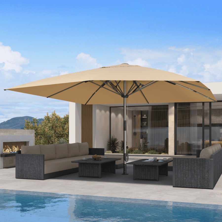 PURPLE LEAF – Parasol de terrasse semi-automatique extra-large Premium, modèle commercial pour jardin, café et hôtel