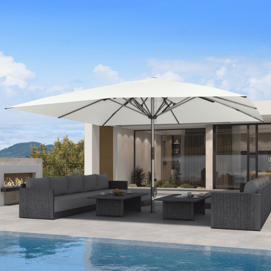 PURPLE LEAF – Parasol de terrasse semi-automatique extra-large Premium, modèle commercial pour jardin, café et hôtel