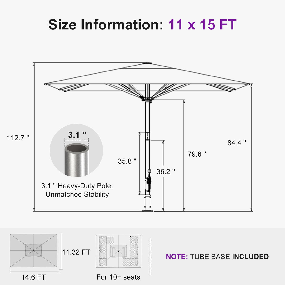PURPLE LEAF – Parasol de terrasse semi-automatique extra-large Premium, modèle commercial pour jardin, café et hôtel