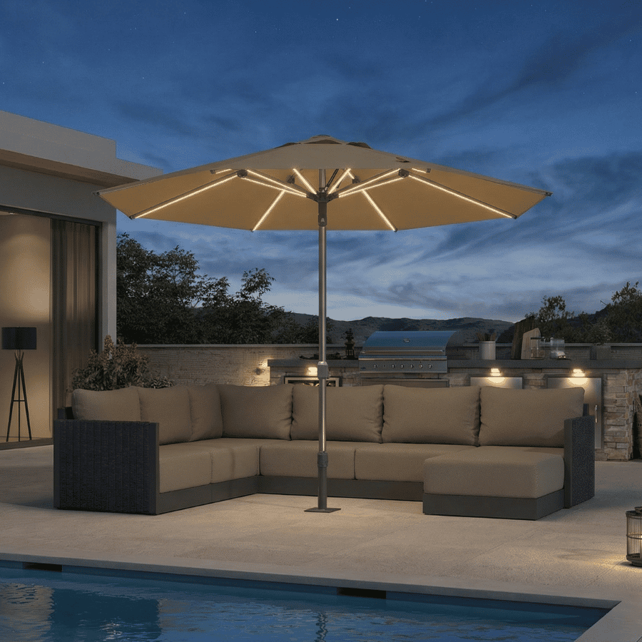 PURPLE LEAF – Parasol de terrasse semi-automatique extra-large Premium, modèle commercial pour jardin, café et hôtel