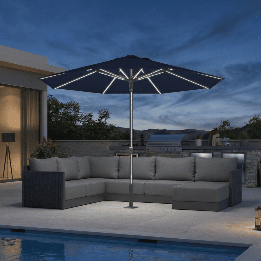 PURPLE LEAF – Parasol de terrasse semi-automatique extra-large Premium, modèle commercial pour jardin, café et hôtel