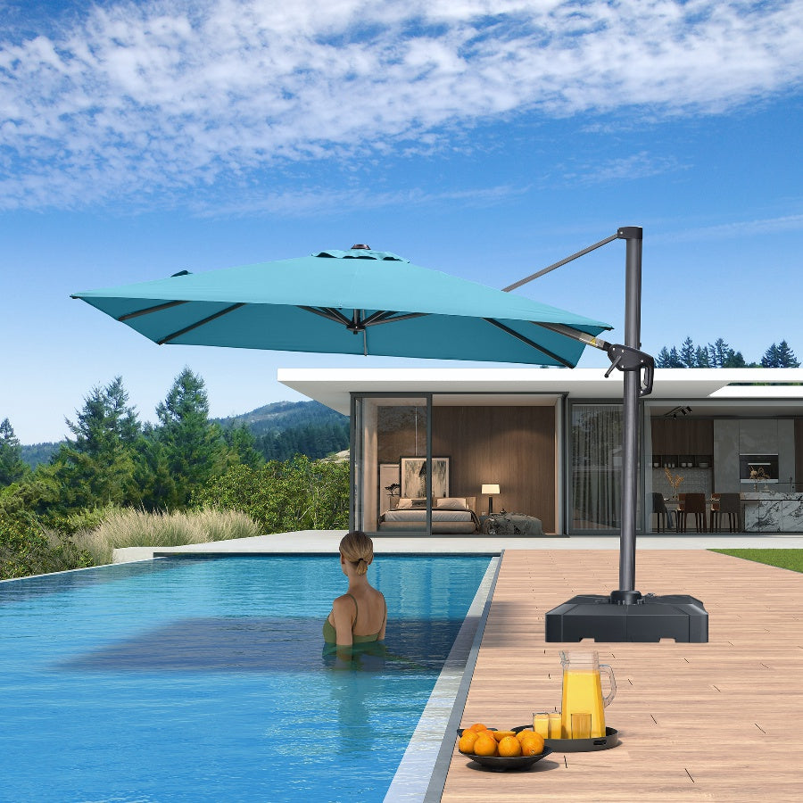 PURPLE LEAF – Parasol déporté extérieur 8 x 8 ft pour piscine et terrasse avec base