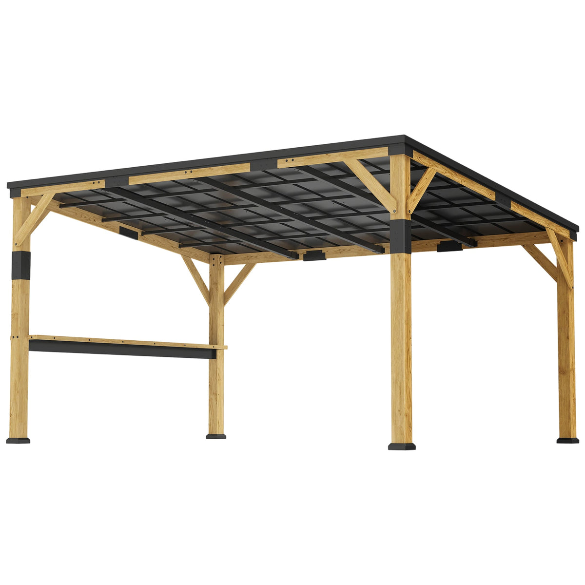 PerArbor 10' x 14' – Pavillon adossé en bois avec toit incliné en acier galvanisé et tablette de bar