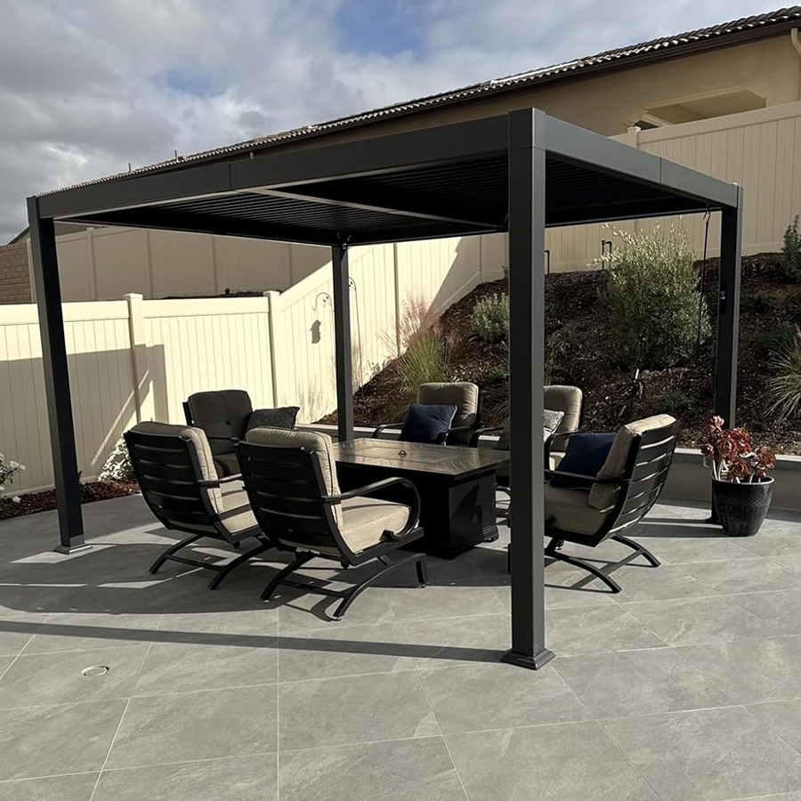 PURPLE LEAF Caesar – Pergola extérieure à lames orientables avec toit rigide réglable, gris