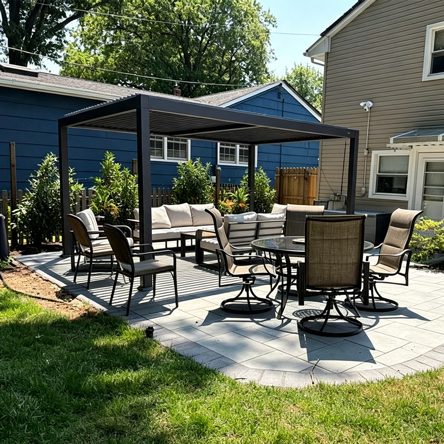 PURPLE LEAF Caesar – Pergola extérieure à lames orientables avec toit rigide réglable, gris
