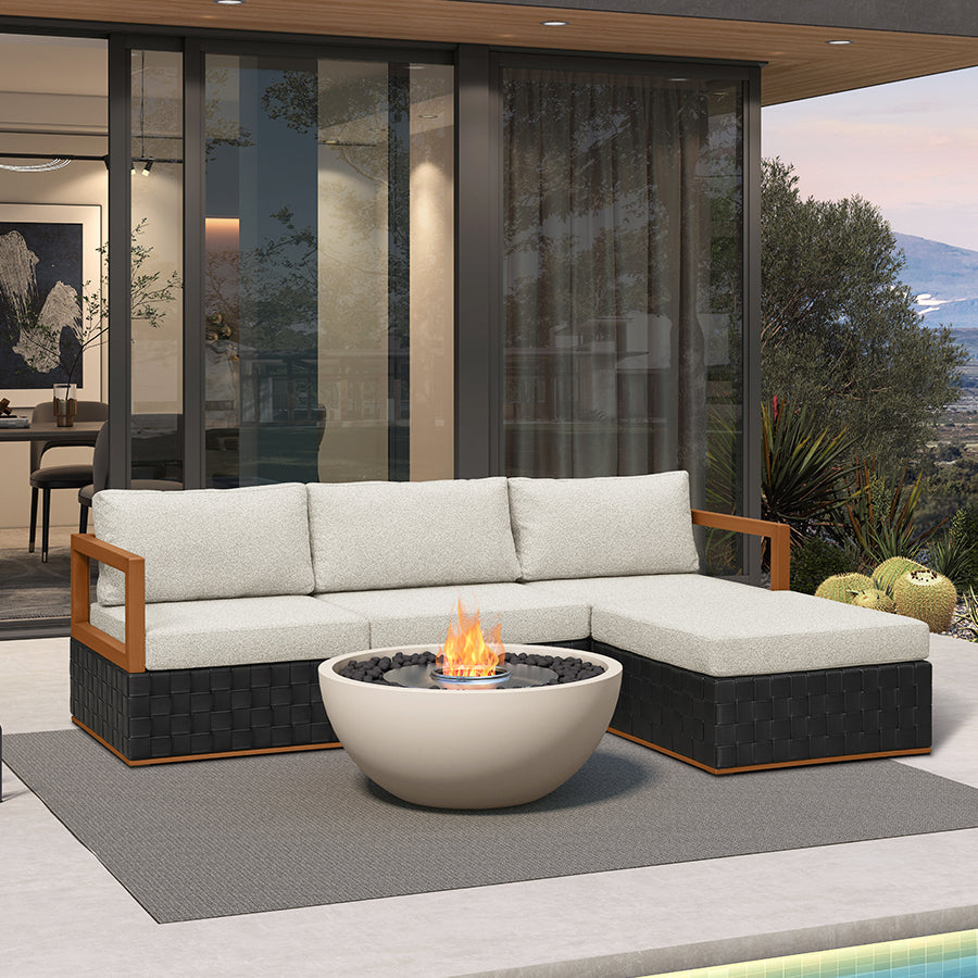 PURPLE LEAF Griffin – Ensemble salon de terrasse en L noir avec coussins, oreillers, ottoman et cuir Premium pour terrasse et balcon