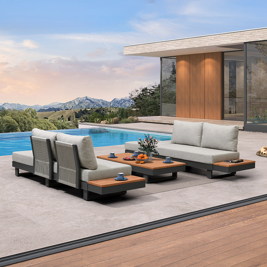 PURPLE LEAF Milan – Canapé d’angle extérieur modulaire avec coussins en oléfine et dossiers emboîtables pour porche et jardin