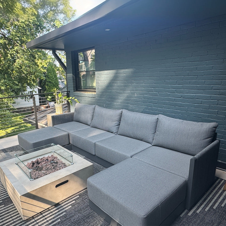 PURPLE LEAF Sanori – Canapé d’angle extérieur symétrique gris, design modulaire avec coussins et ottoman pour porche