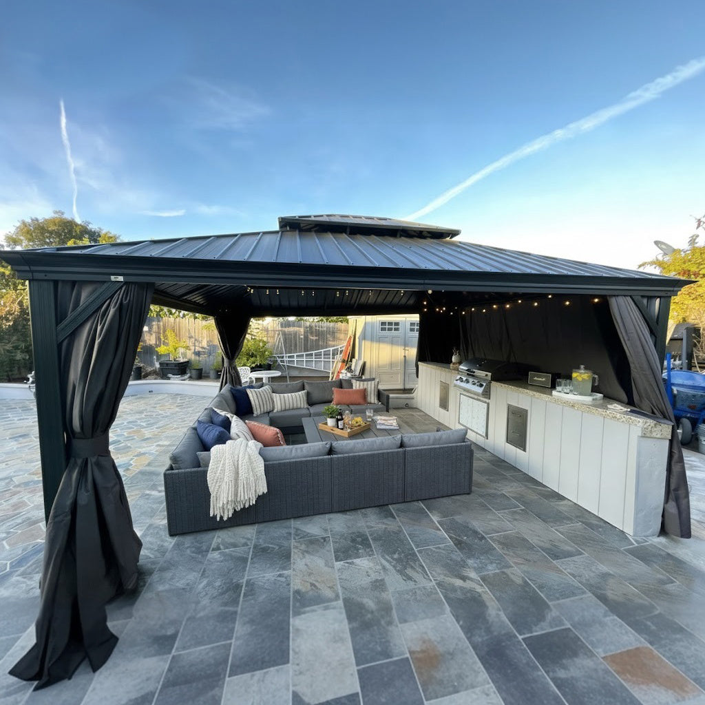 PURPLE LEAF Sanori – Ensemble canapé de terrasse modulaire en U avec coussins gris et ottoman pour balcon