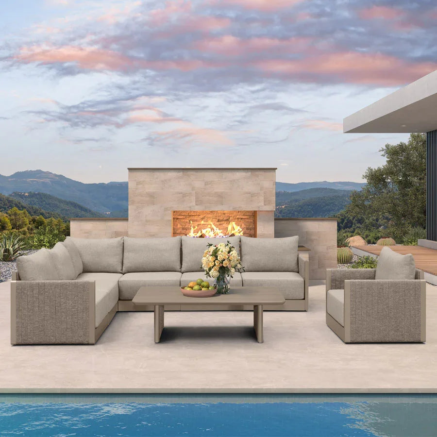 PURPLE LEAF Sanori – Ensemble canapé de terrasse modulaire en L avec coussins beiges pour jardin