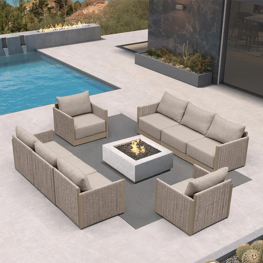 PURPLE LEAF Sanori Classical – Ensemble salon de terrasse beige sans table avec coussins pour terrasse