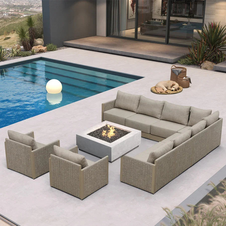 PURPLE LEAF Sanori Classical – Ensemble salon de terrasse beige sans table avec coussins pour terrasse