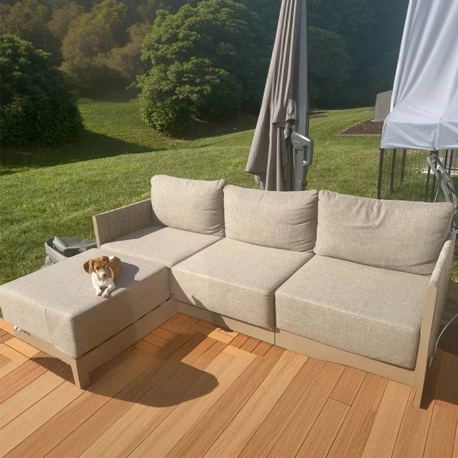 PURPLE LEAF Sanori – Ensemble canapé de terrasse modulaire en L avec coussins beiges pour jardin