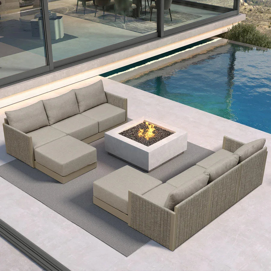 PURPLE LEAF Sanori – Canapé d’angle extérieur symétrique beige, design modulaire avec coussins et ottoman pour porche