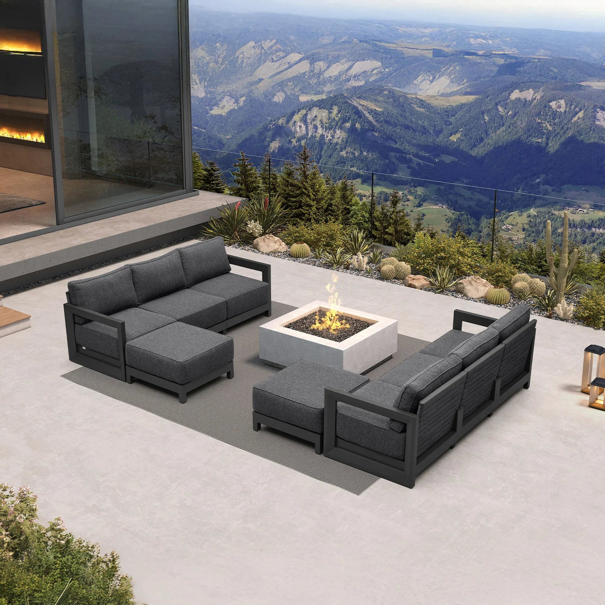 PURPLE LEAF Caesar – Ensemble salon de terrasse en L avec coussins et oreillers gris, canapé et ottoman pour jardin et porche