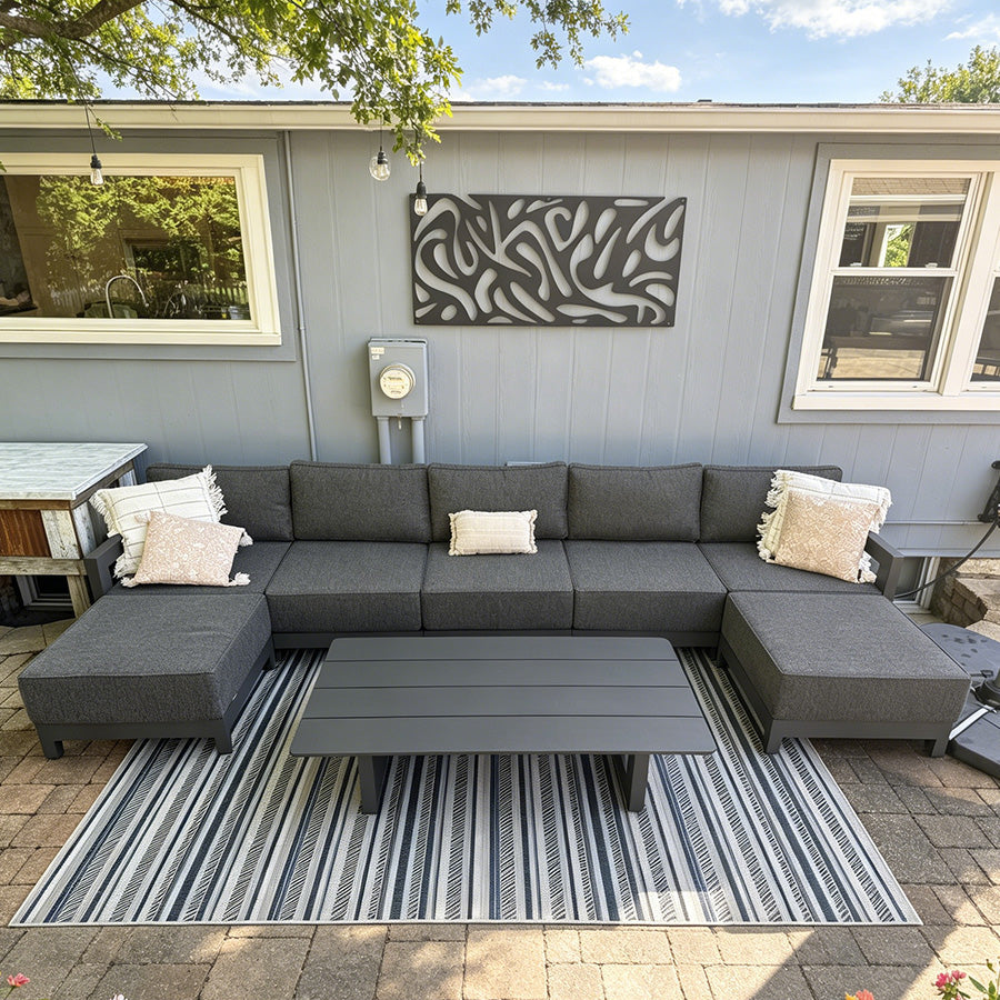 PURPLE LEAF Caesar – Ensemble salon de terrasse en U avec coussins et oreillers gris, canapé et ottoman