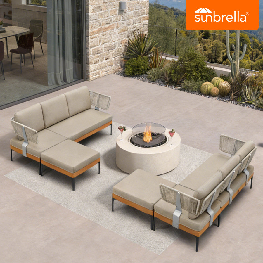 PURPLE LEAF Sicilia – Canapé d’angle extérieur modulaire en U avec coussins Sunbrella Taupe, configuration flexible pour terrasse style resort haut de gamme