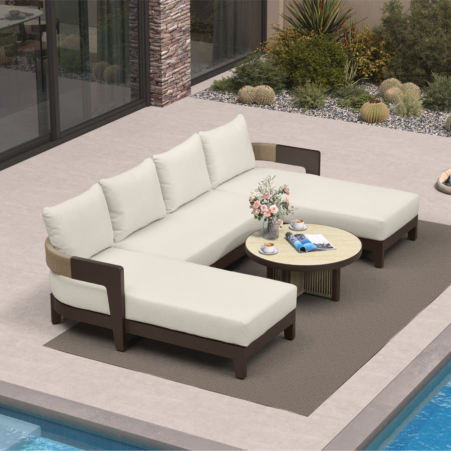 PURPLE LEAF Tuscany – Ensemble salon de terrasse en U avec structure en aluminium bronze, coussins et oreillers amovibles