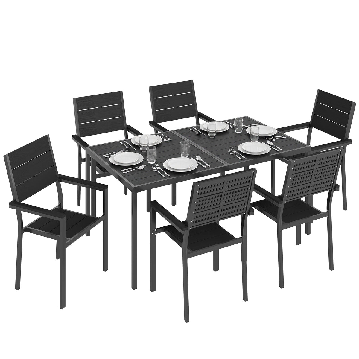 Ensemble repas de jardin avec table et six chaises