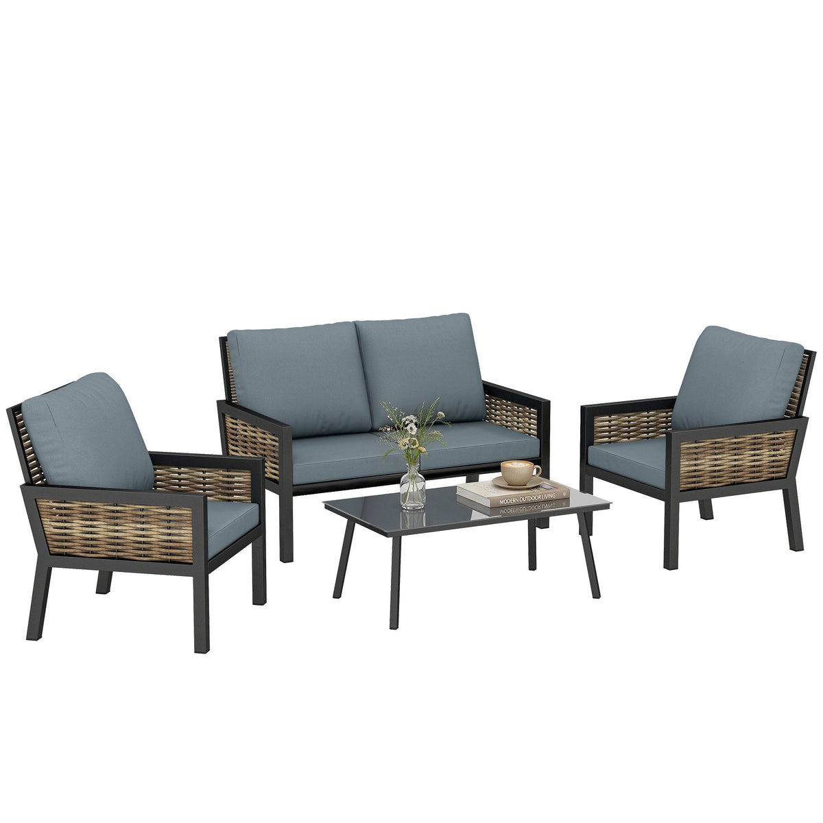 Salon de jardin en résine tressée avec canapé et fauteuils