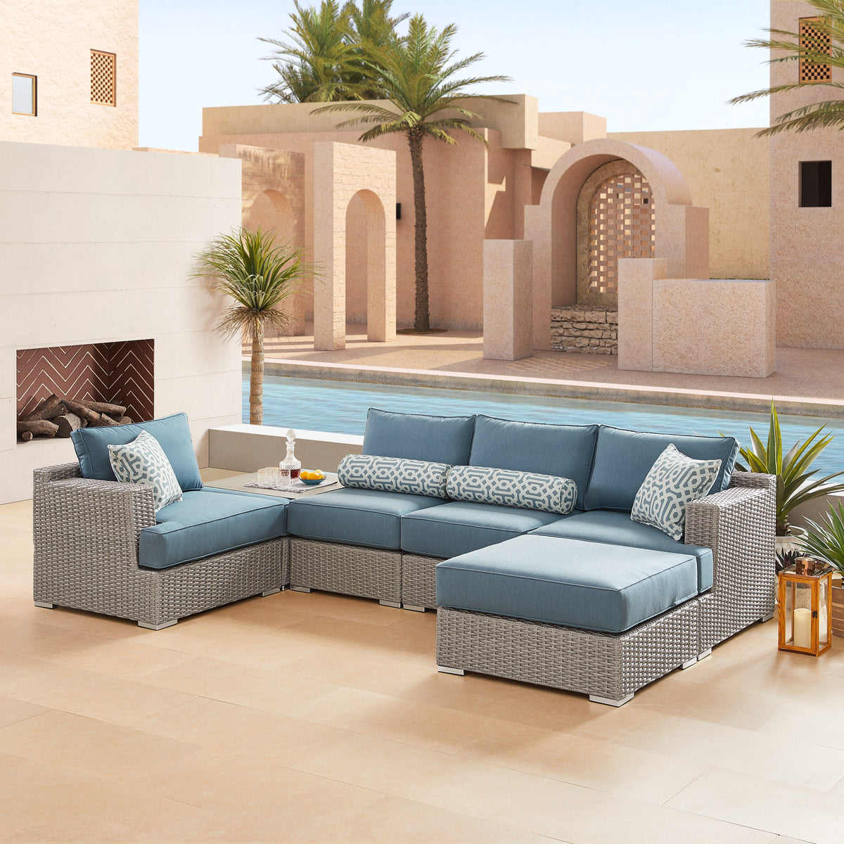 Ensemble salon de terrasse extérieur modulaire 6 pièces