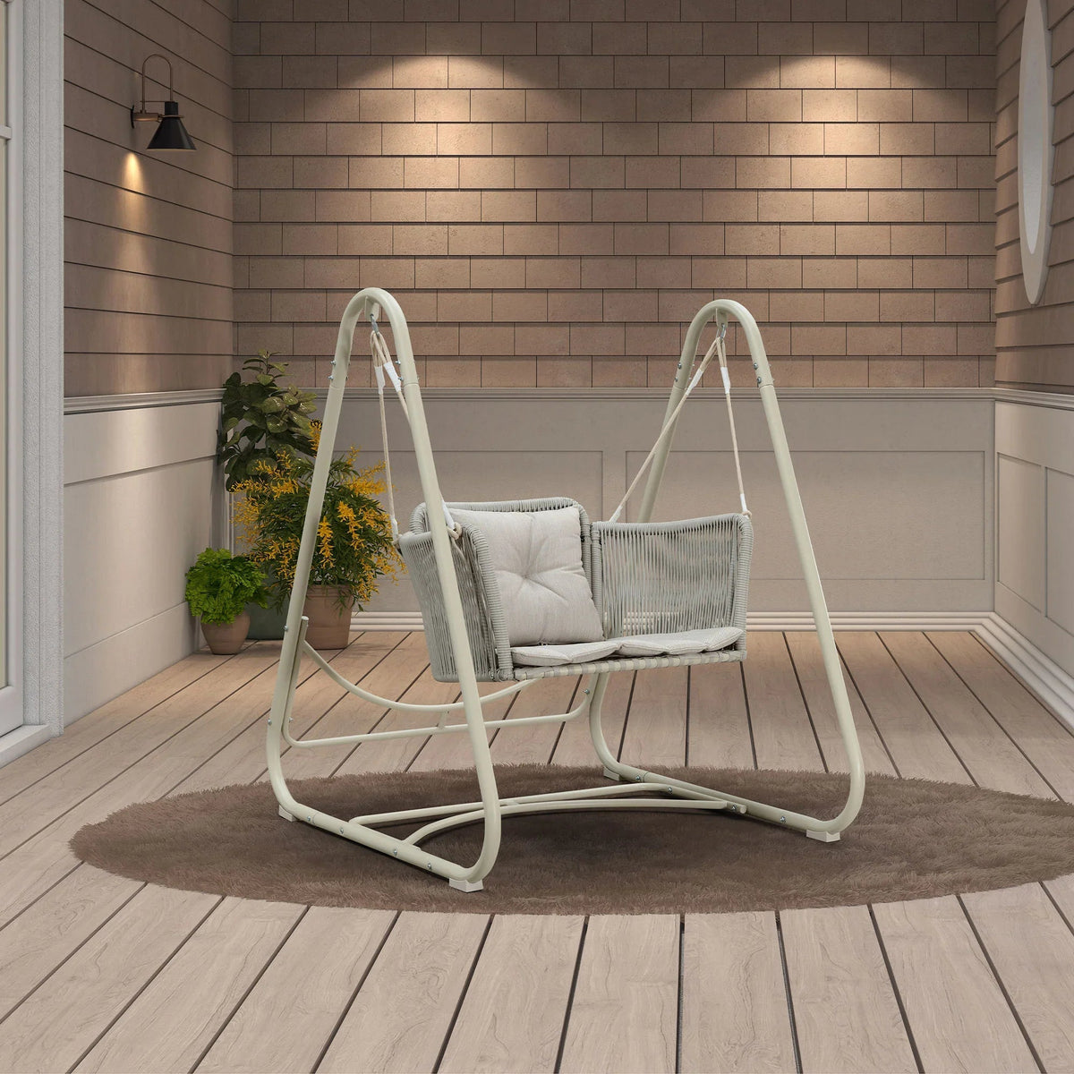 PURPLE LEAF Double Cloud – Fauteuil suspendu extérieur en rotin pour terrasse avec coussin et dossier