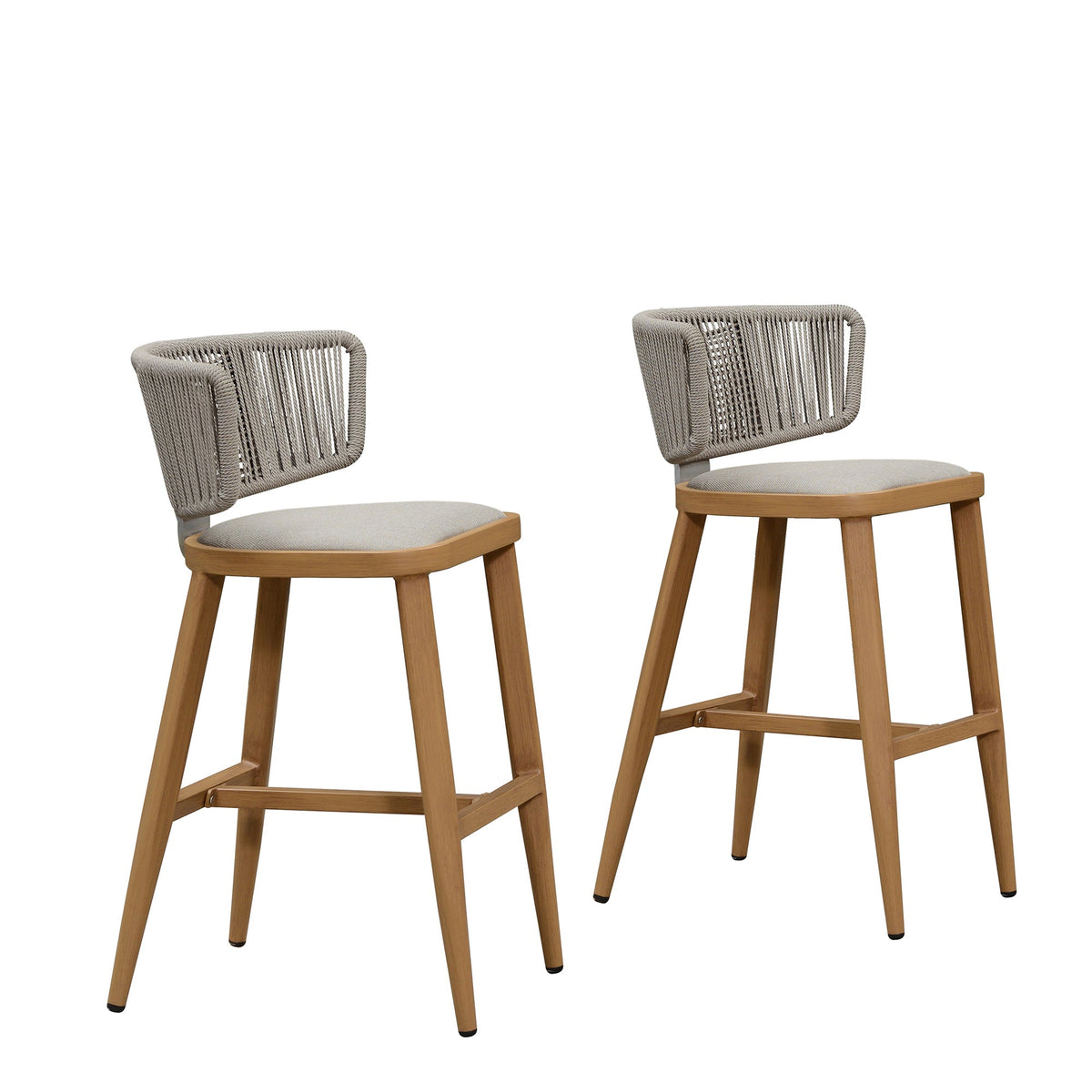 Déstockage – PURPLE LEAF – Lot de 2 tabourets de bar extérieurs modernes en rotin avec dossier en corde tressée pour cuisine ou jardin