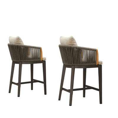 PURPLE LEAF Hailar – Tabouret de bar extérieur moderne en rotin avec dossier et coussin pour balcon, intérieur, extérieur ou îlot de cuisine