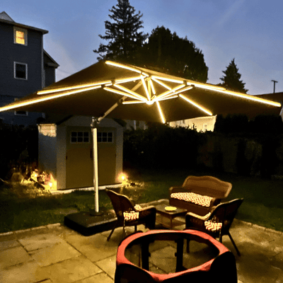 PURPLE LEAF – Parasol de terrasse rectangulaire à LED alimenté à l’énergie solaire avec éclairage
