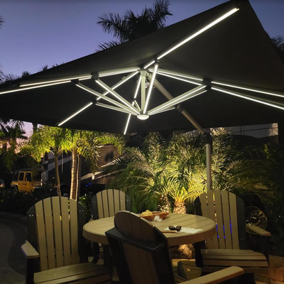 PURPLE LEAF – Parasol de terrasse rectangulaire à LED alimenté à l’énergie solaire avec éclairage
